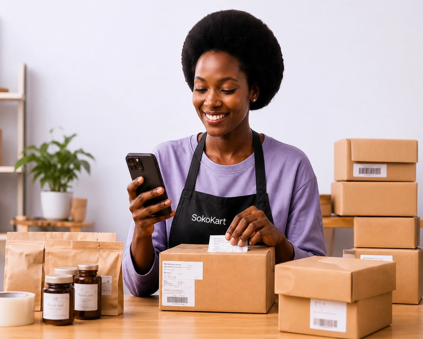 Entrepreneure utilisant une boutique en ligne